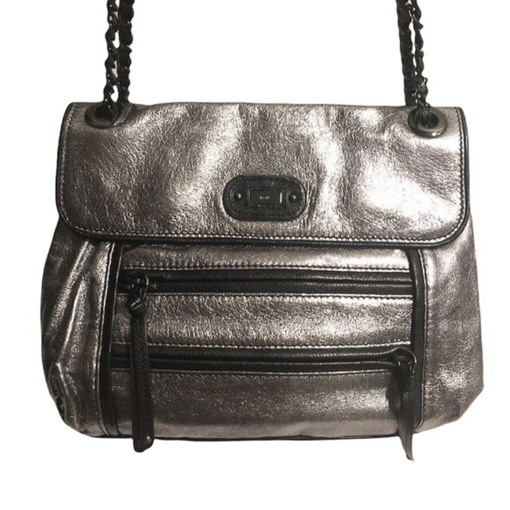 Rafe New York silver metallic leather two way bag